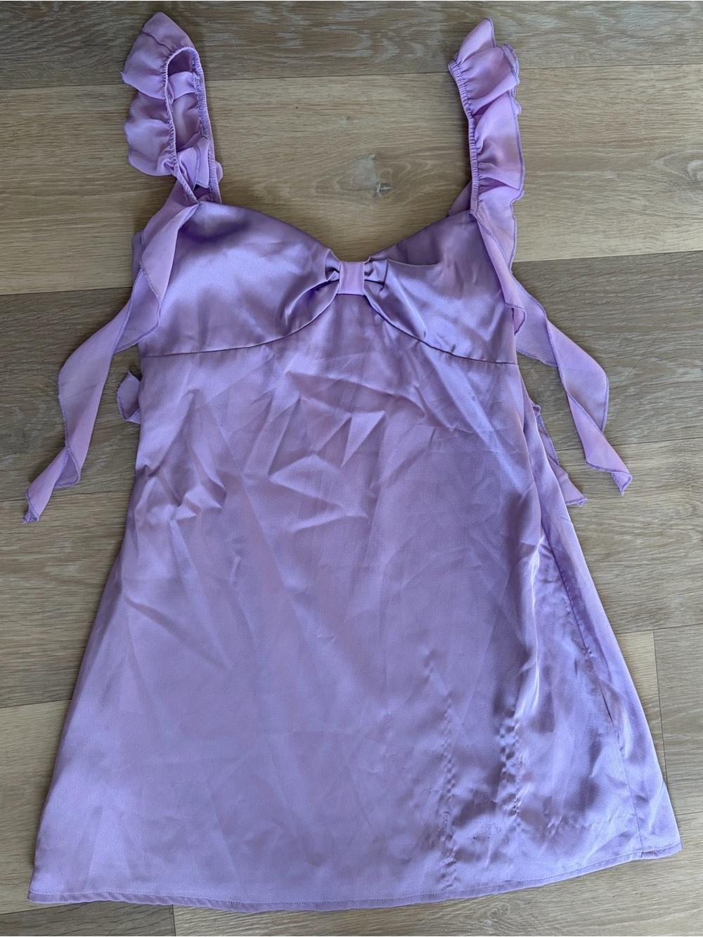 Beginning Boutique Lavender Satin Ruffle Mini Dress US 6